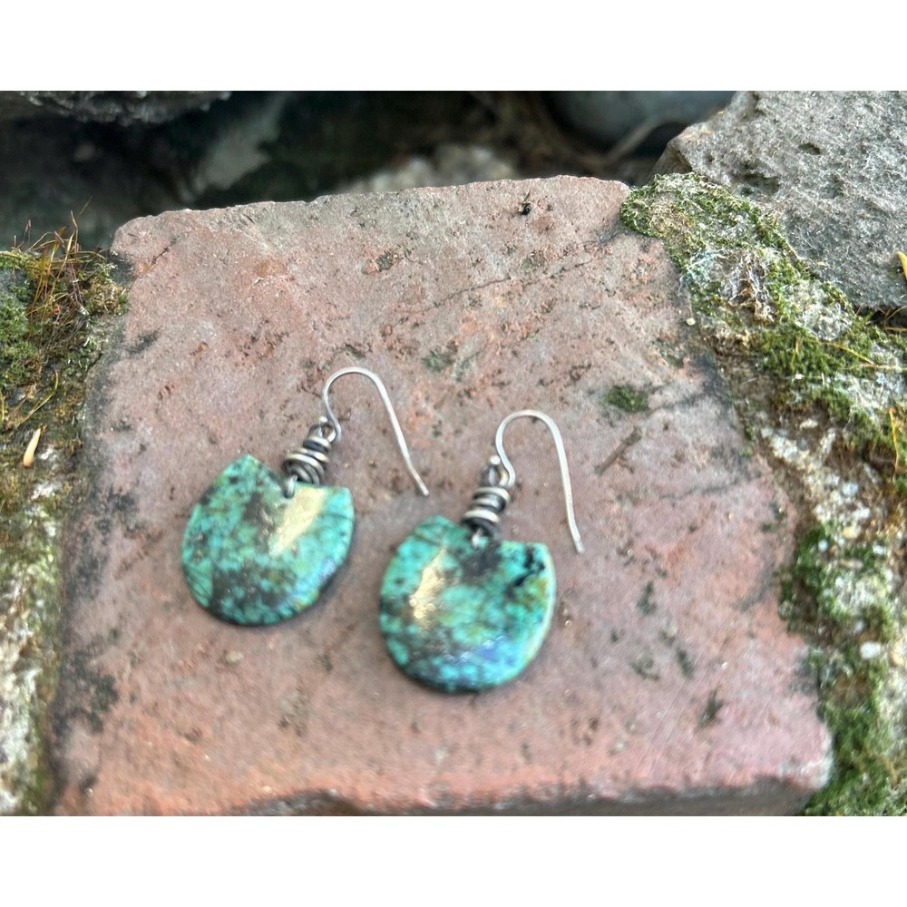 African Turquoise Earrings Sterling Silver Cowgirl Boho Dangle Earrings
